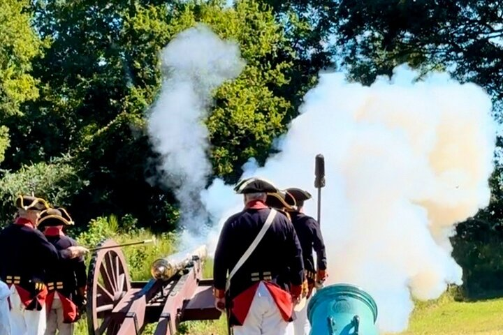 Firing of six pound, light weight brass battalion canon in Yorktown
